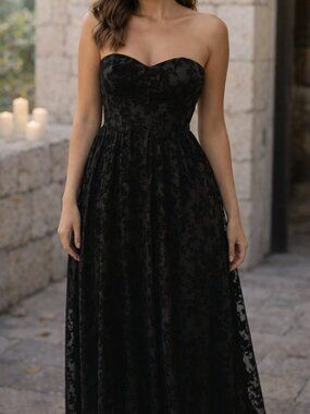 Gypsy Junkies Black Velvet Burnout Maxi Dress Strapless Floral  Whimsygoth Fairy